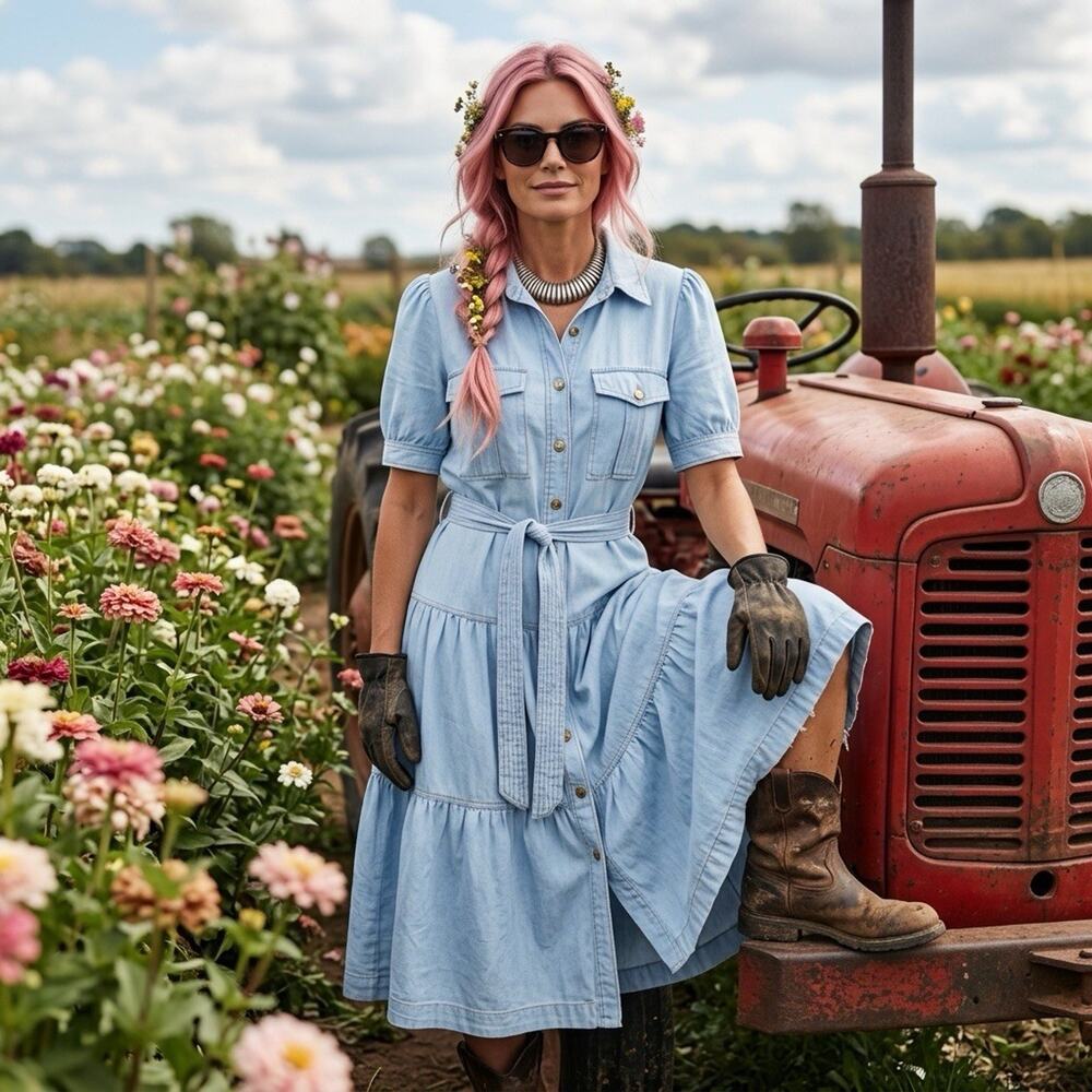 Soft Surroundings Blue Light Denim Tenley Tie Waist Midi Dress | Prarie | Med